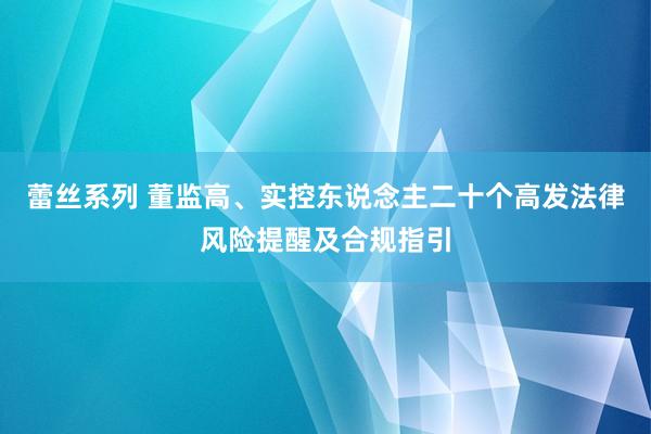 蕾丝系列 董监高、实控东说念主二十个高发法律风险提醒及合规指引